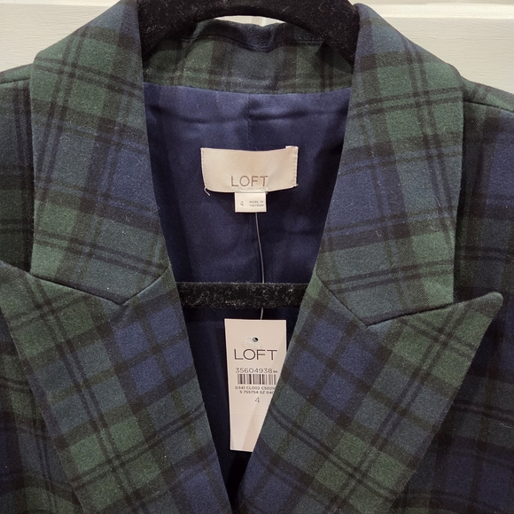 NWT LOFT Green and Navy Plaid Double-Breasted Blazer - Picture 6 of 8